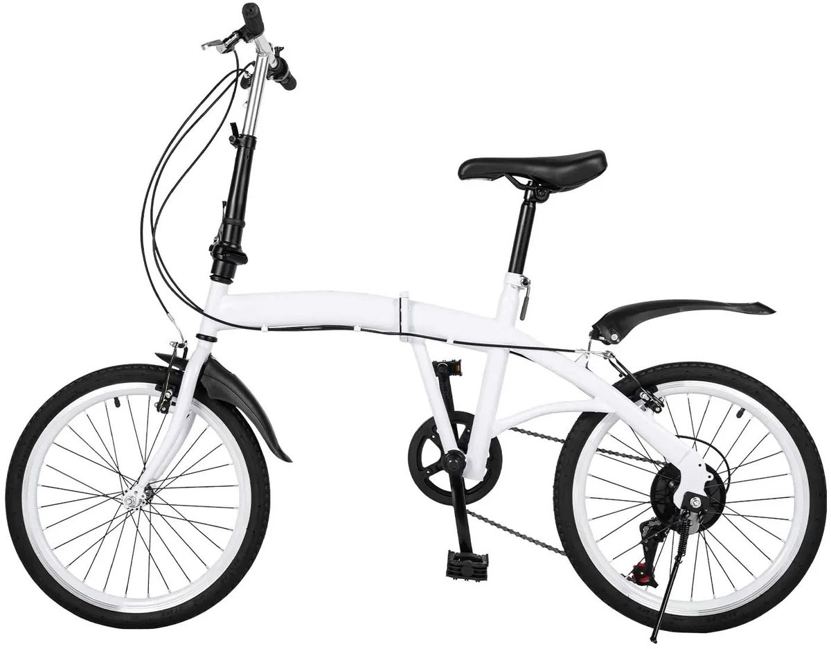 vouwfiets 20 inch campingfiets voor volwassenen 6 versnellingen opvouwbaar draagbaar hoogte verstelbaar unisex wit