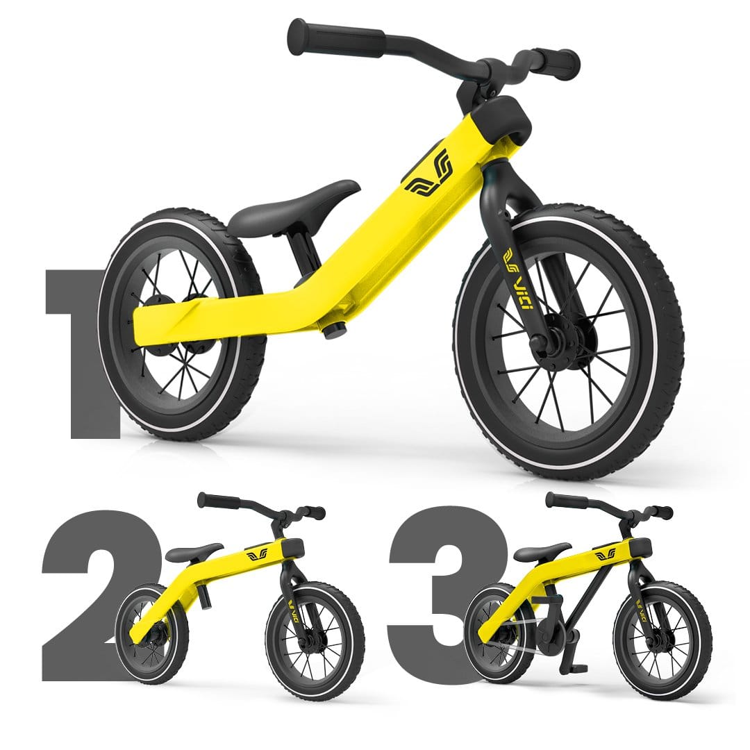 Vici 3-in-1 meegroeifiets - 1 t/m 5 jaar - makkelijk leren fietsen - Zonnig Geel