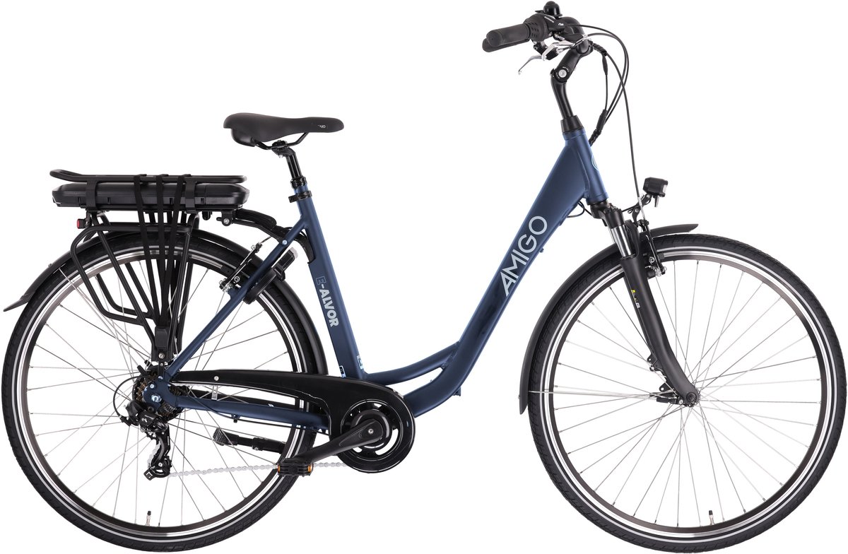 AMIGO E-Alvor D2 Elektrische Fiets - E-bike 28 Inch - 53 cm - Damesfiets met 7 Versnellingen - V-Brakes - 536 Wh Accu - Matblauw Fiets (elektrisch) kopen online