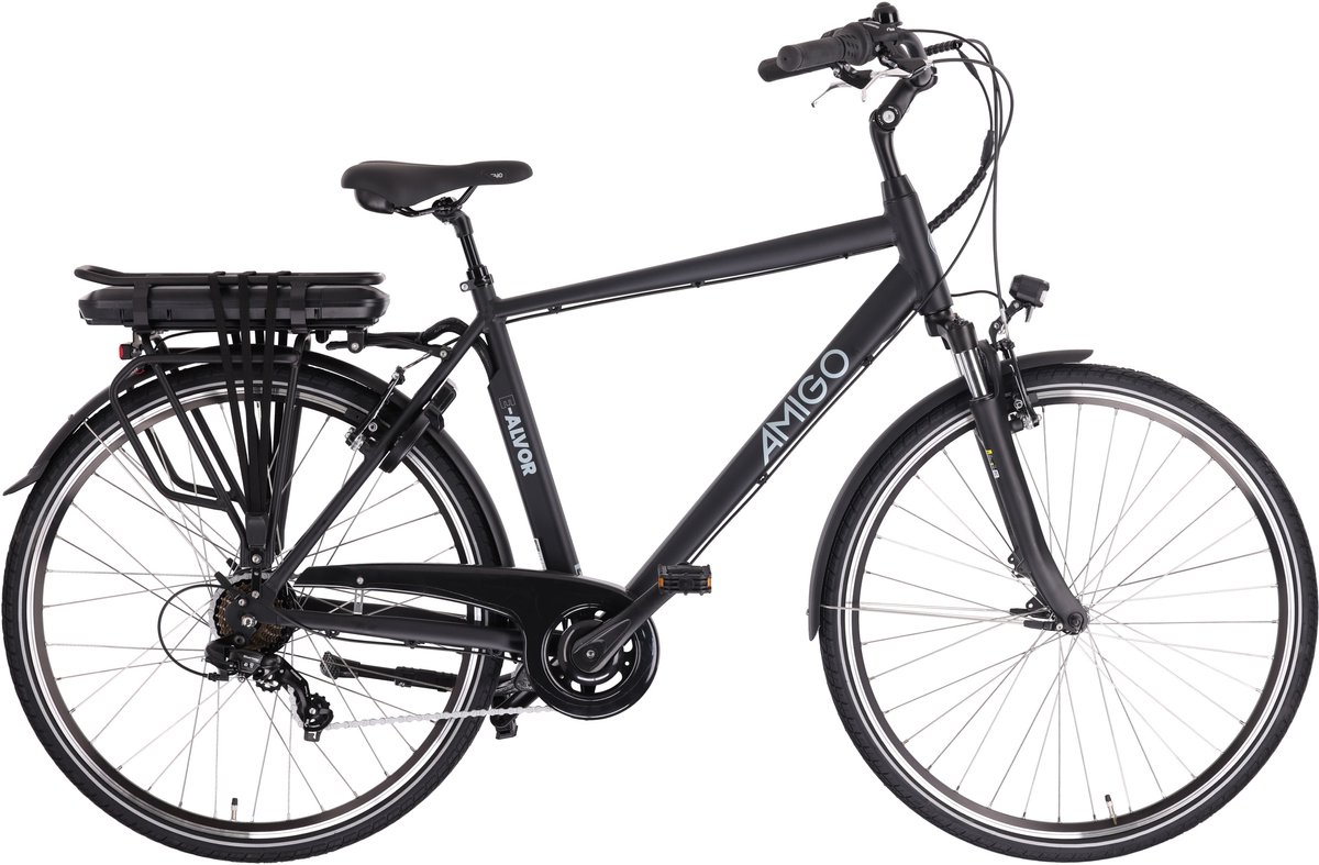 AMIGO E-Alvor D2 Elektrische Fiets - E-bike 28 Inch - 53 cm - Herenfiets met 7 Versnellingen - V-Brakes - 536 Wh Accu - Matzwart Fiets (elektrisch) kopen online