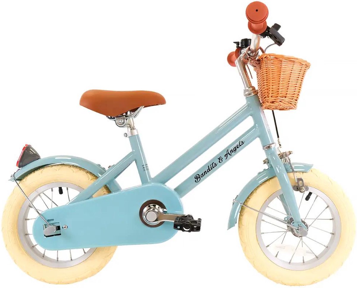Bandits & Angels Kinderfiets 12 inch Retro Rider blauw vanaf 3 jaar - Metalen Kinder Fiets voor Jongens en Meisjes - Inclusief Stuurmand -Verstelbaar zadel en stuur - 12 inch Luchtbanden Kinderfiets kopen online