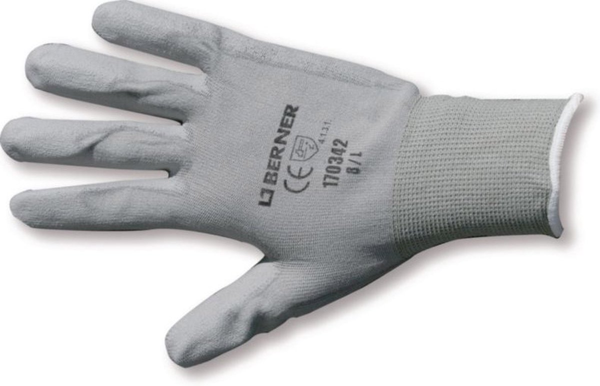 berner werkhandschoenen b grip pu maat 8 cat 2 grijs