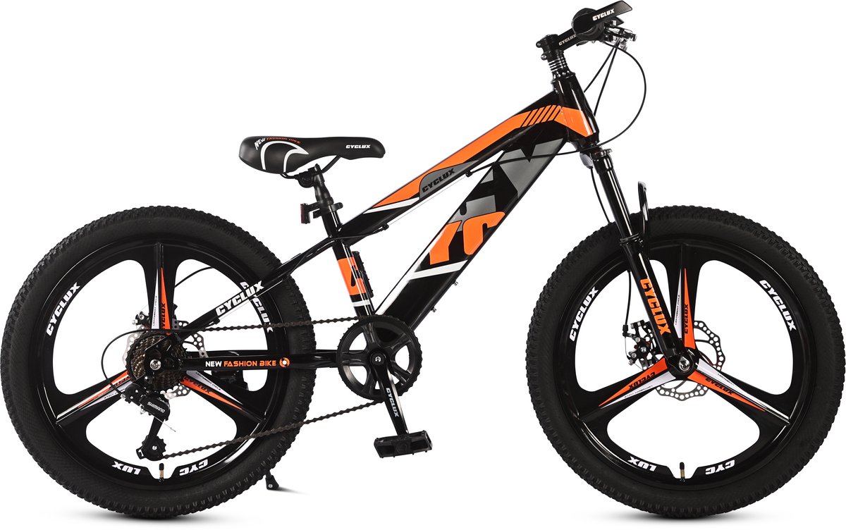 cyclux new fashion bike jongensfiets mtb 22 inch 7 speed shimano oranje