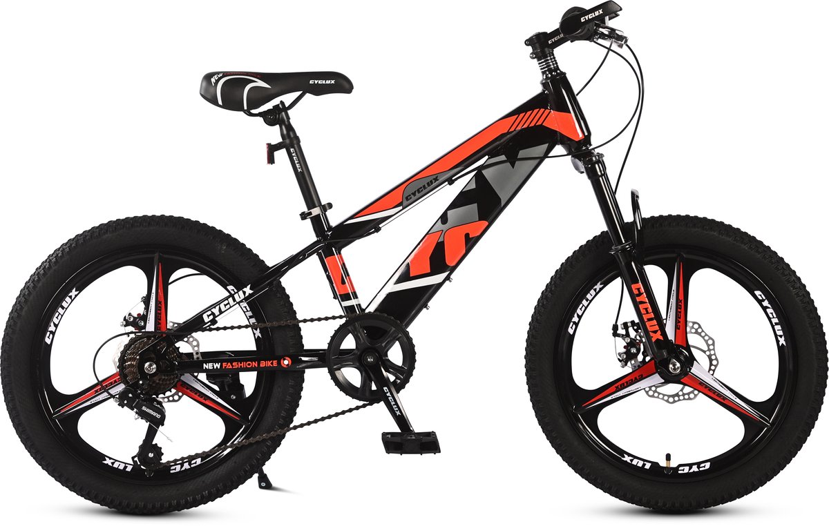 cyclux new fashion bike jongensfiets mtb 22 inch 7 speed shimano rood