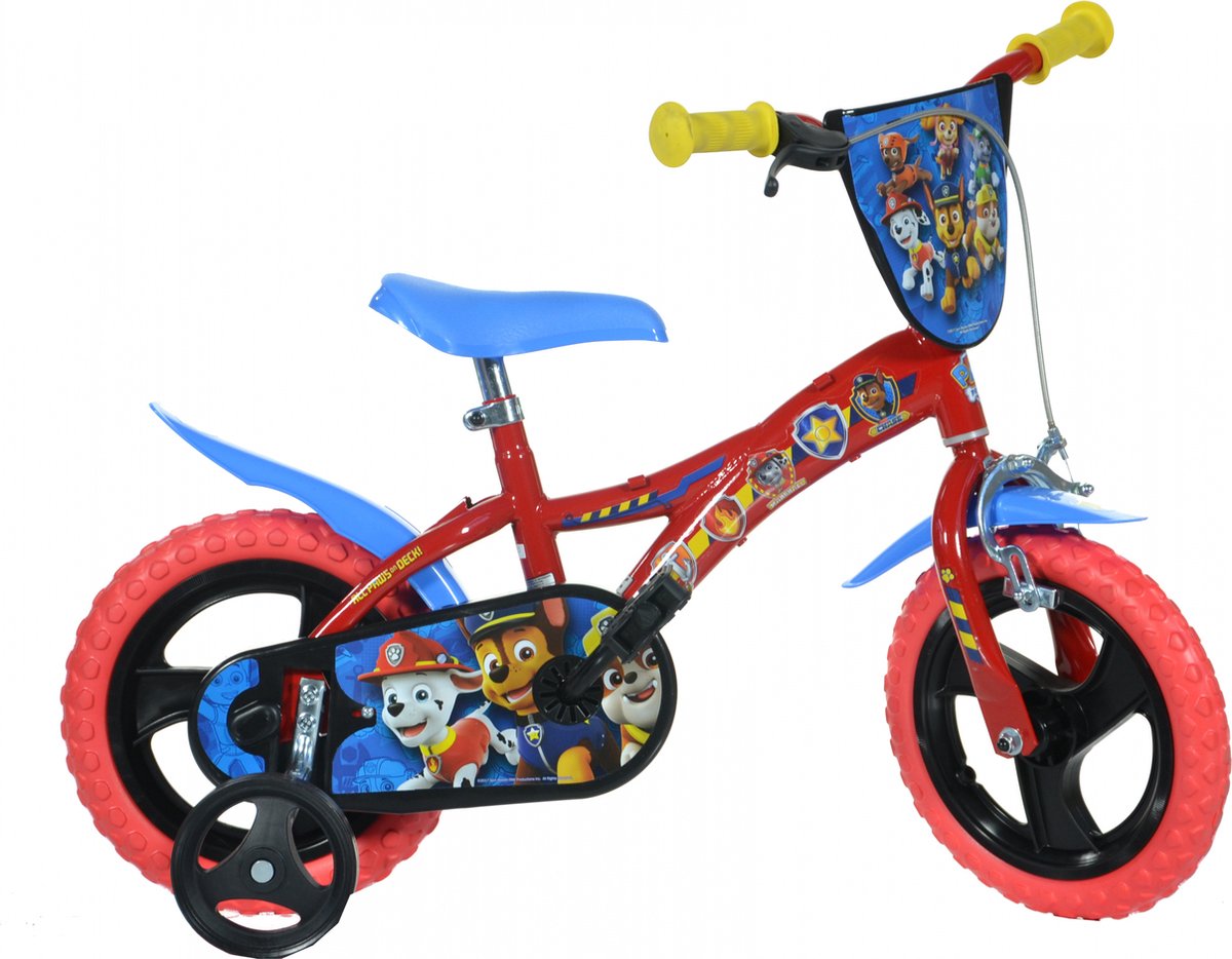 Dino Paw Patrol - Kinderfiets 12 Inch - van 2-4 Jaar - met Zijwieltjes - Jongensfiets Rood Kinderfiets kopen online