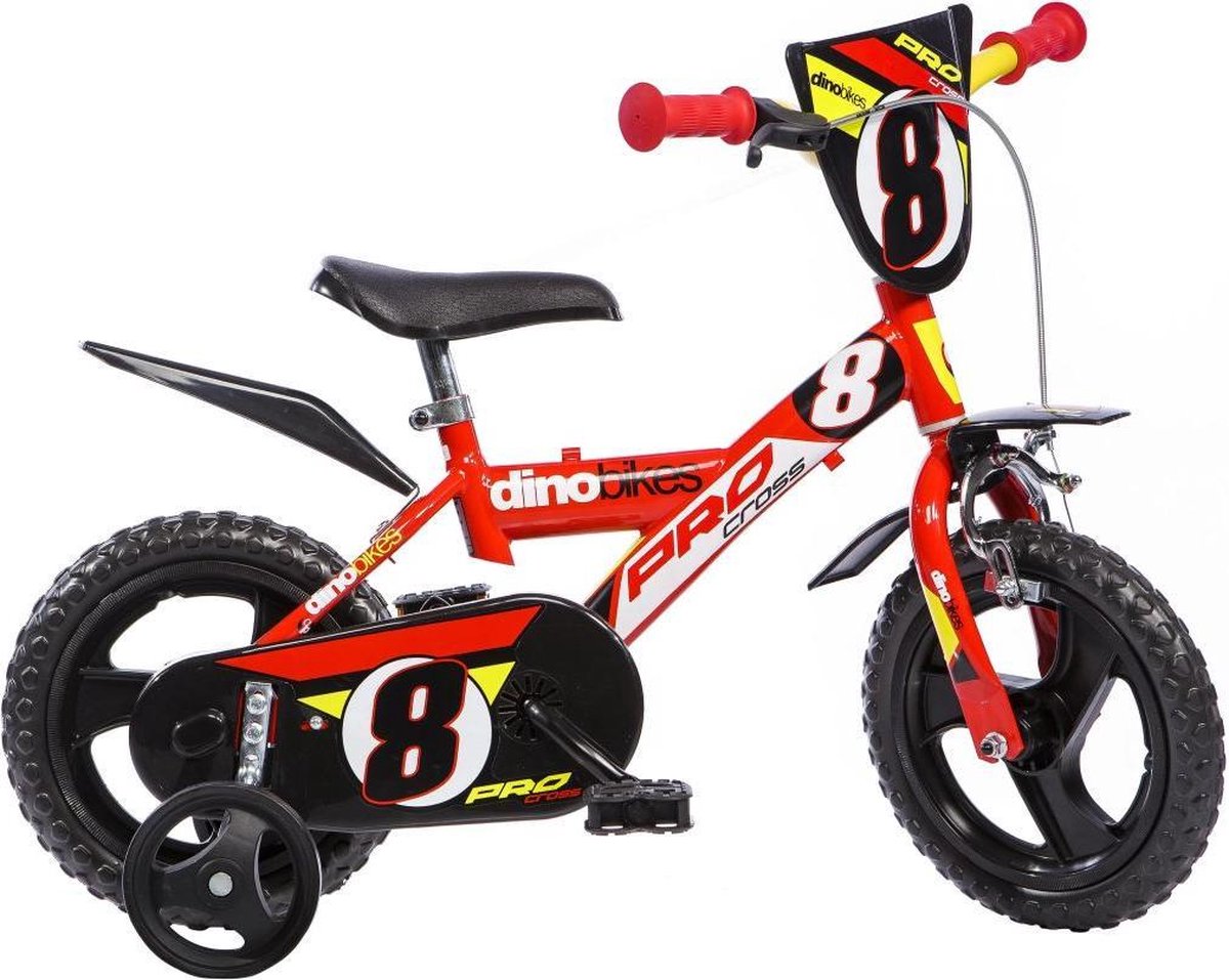 Dino Pro Cross - Kinderfiets 12 Inch - van 2-4 Jaar - met Zijwieltjes - Jongensfiets Rood Kinderfiets kopen online