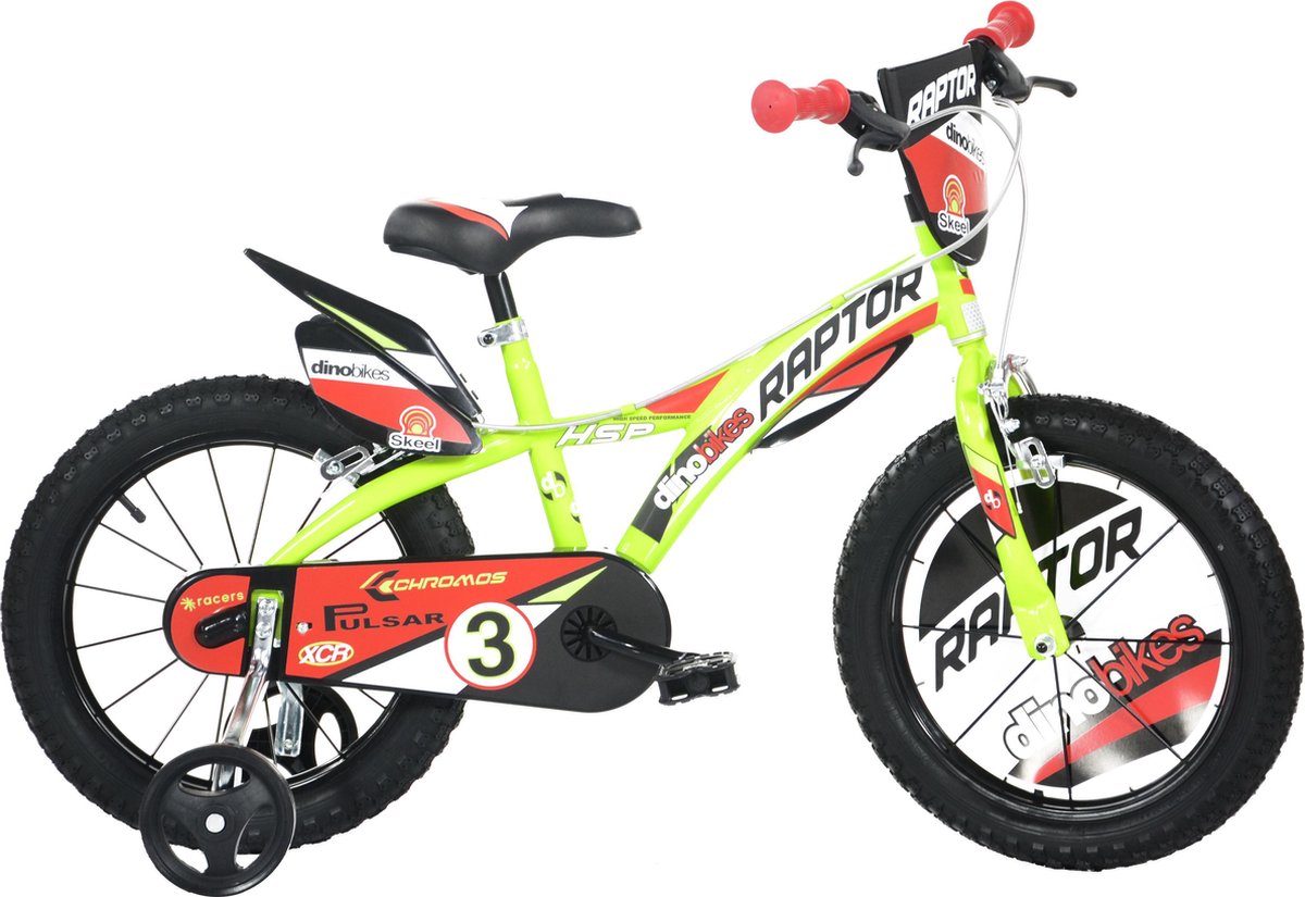 Dino Raptor - Kinderfiets 14 Inch - van 3-5 Jaar - met Zijwieltjes - Jongensfiets Groen Kinderfiets kopen online
