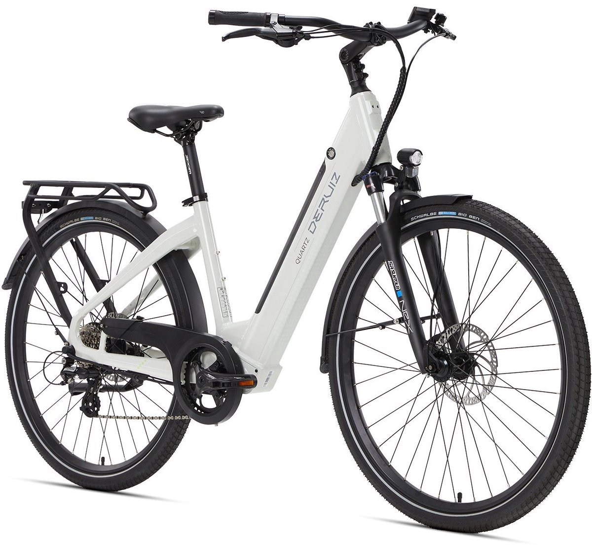 Elektrische Fiets Deruiz Quartz - Elektrische Stadsfiets -161 km Actieradius - 644Wh - 28 inch - Shimano 8 Versnellingen - Vering - Verwijderbare Accu - App & Bluetooth - LCD Display - Wit Fiets (elektrisch) kopen online