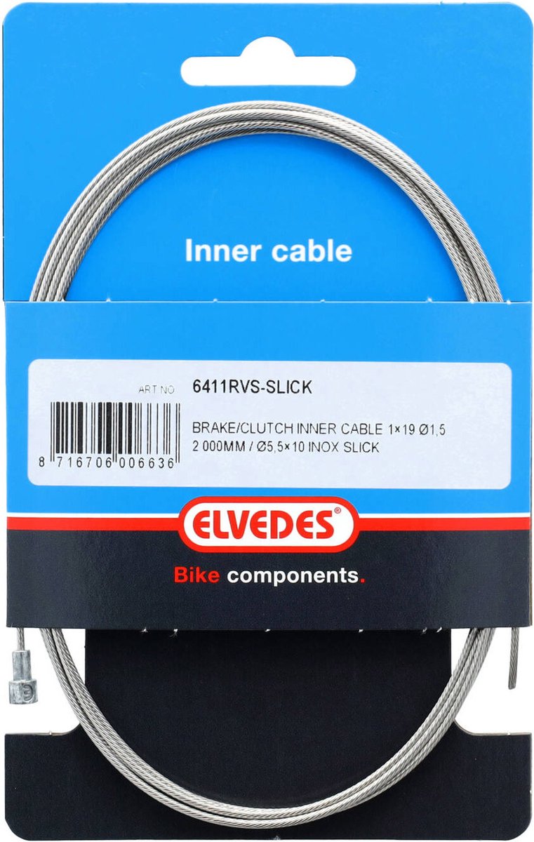 Elvedes Rem binnenkabel 2000mm rvs slick ø1,5mm V-nippel Fiets kopen online