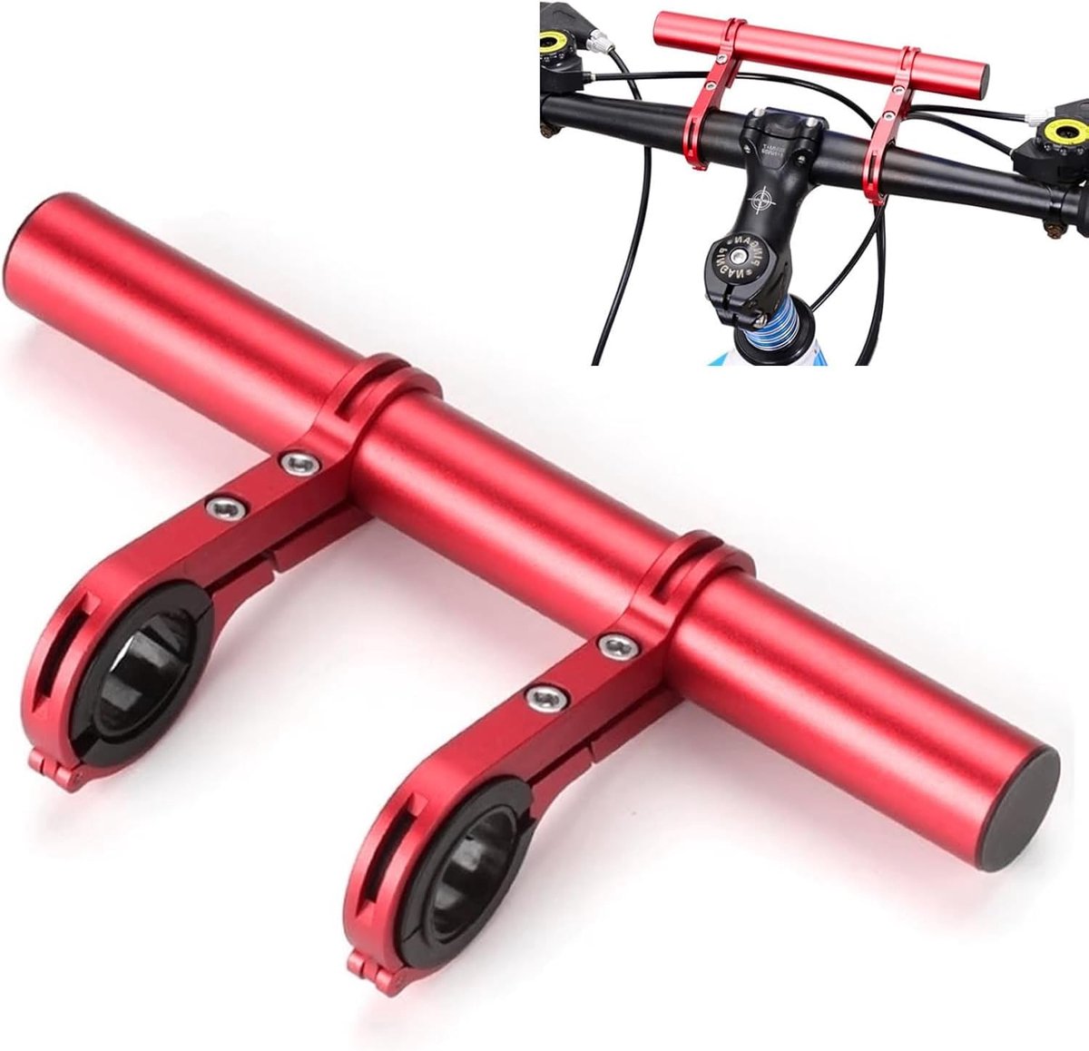fietsstuurverlenger dubbele aluminium fietsstuurverlenger voor zaklamphouder fietsaccessoires multifunctionele fietsverlenger universeel 7 8 inch rood