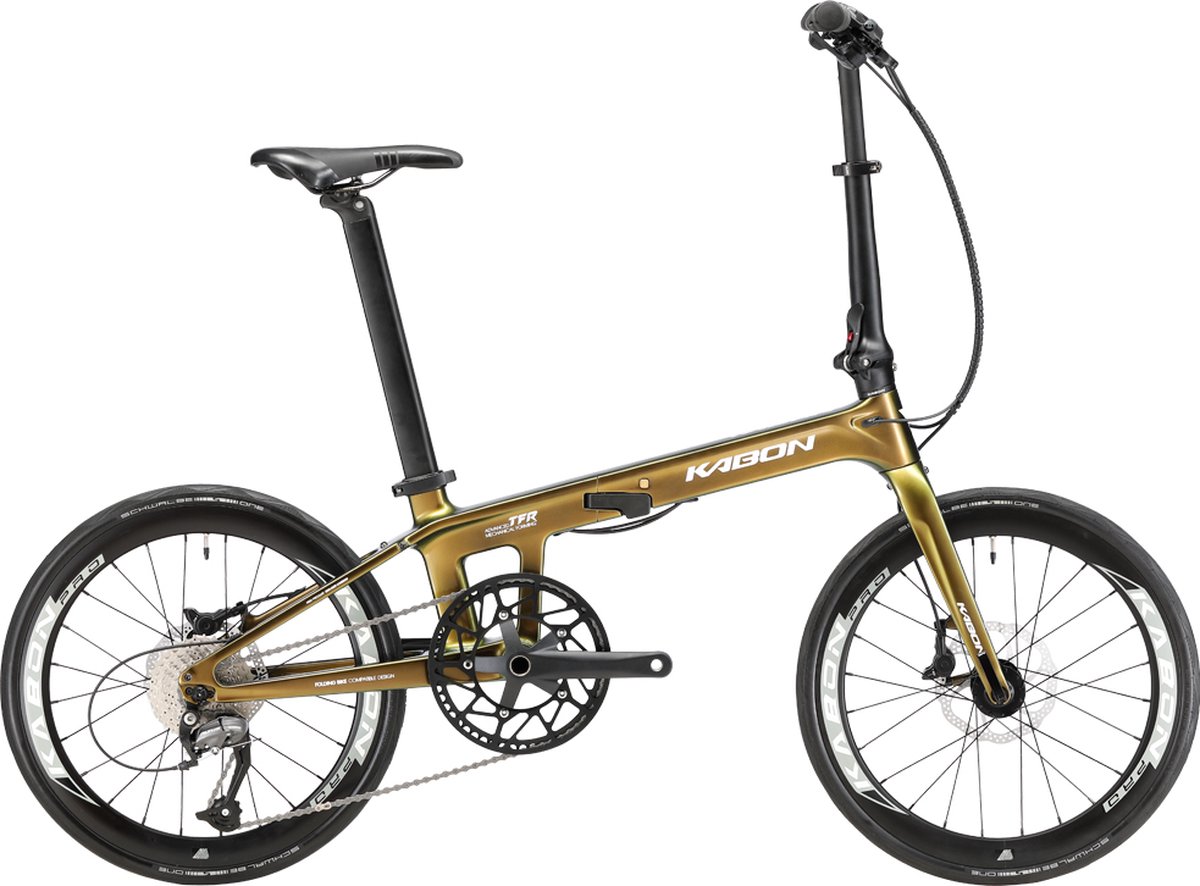 kabon stadsplooifiets carbon shimano altus 9s 20 inch kameleon goud