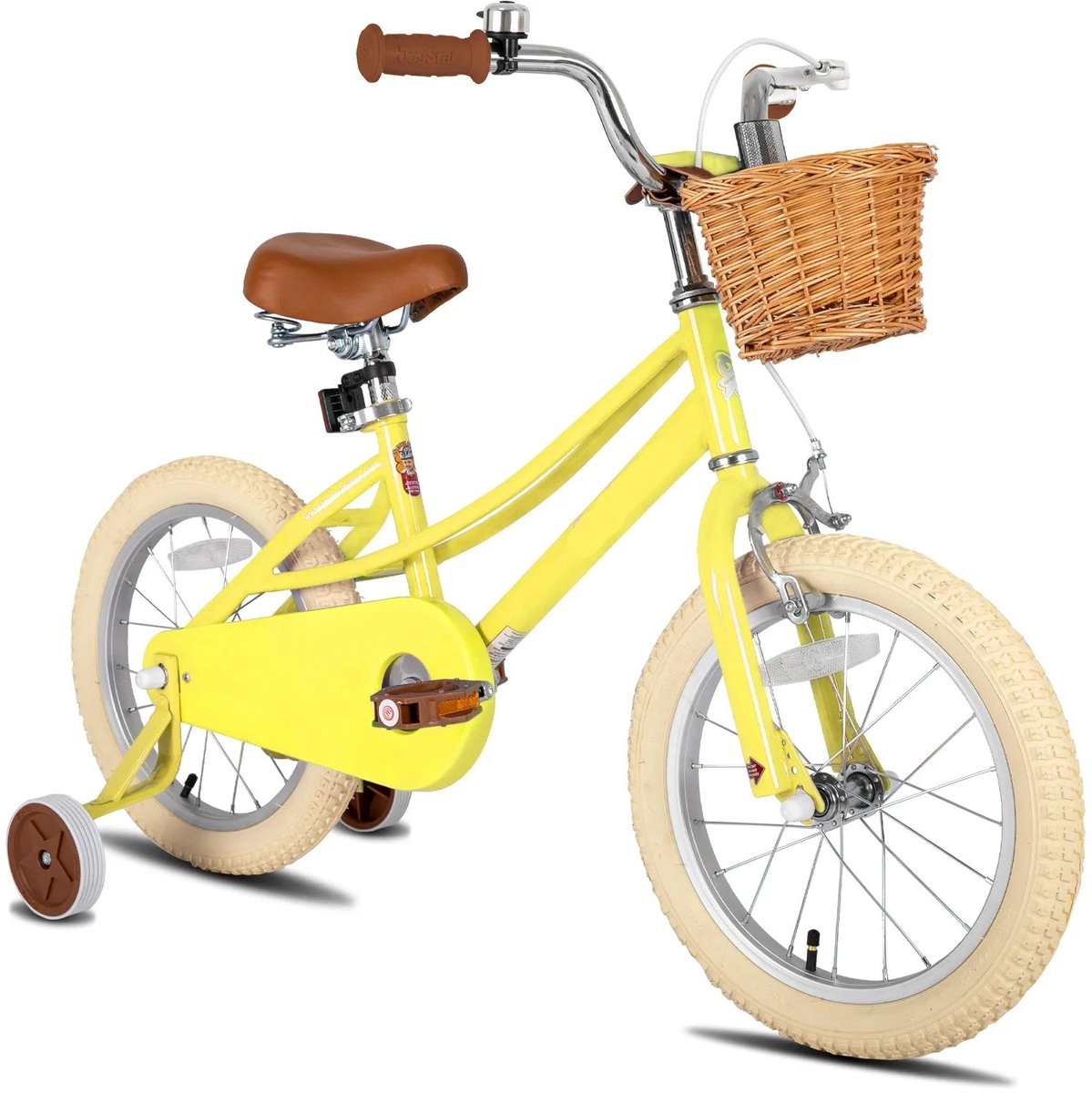 kinderfiets loopfiets kleuterfiets meisjesfiets met trainingswiel mandje kickstand bel stalen frame retro stijl fiets voor 2 12 jaar geel 12inch