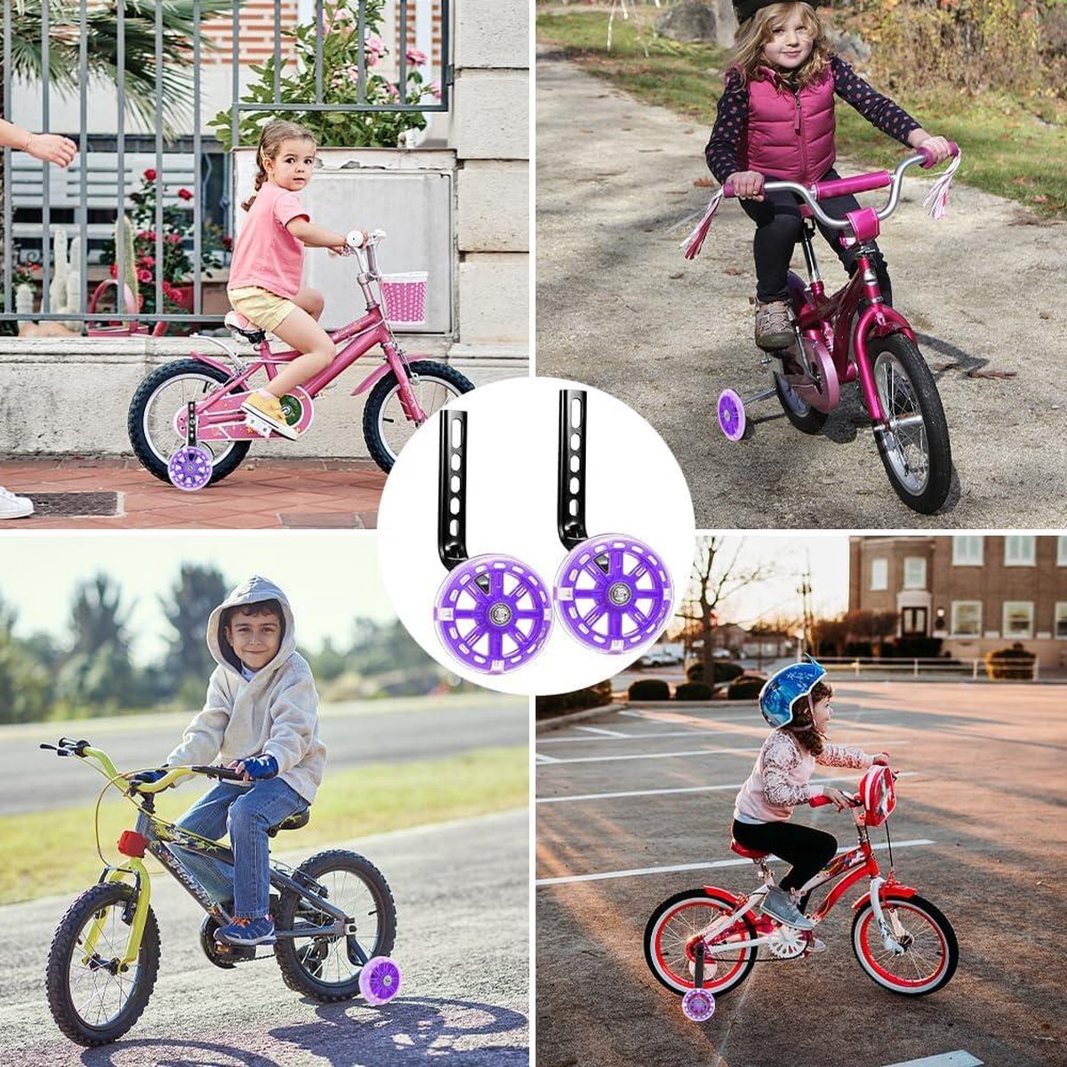 Kinderfiets Steunwielen - Verstelbare Fietsstabilisatorkit - Glitterfiets Paars met 1 Versnelling . Kinderfiets kopen online