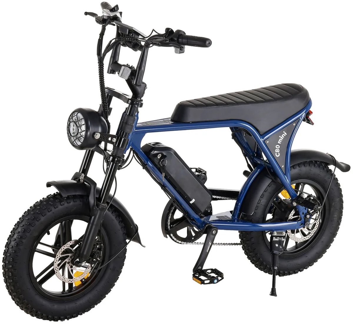 ouxi c80 mini fatbike elektrisch 250w 50km actieradius 25km h voor 2 personen alarm donkerblauw rijklaar in doos omidbikes