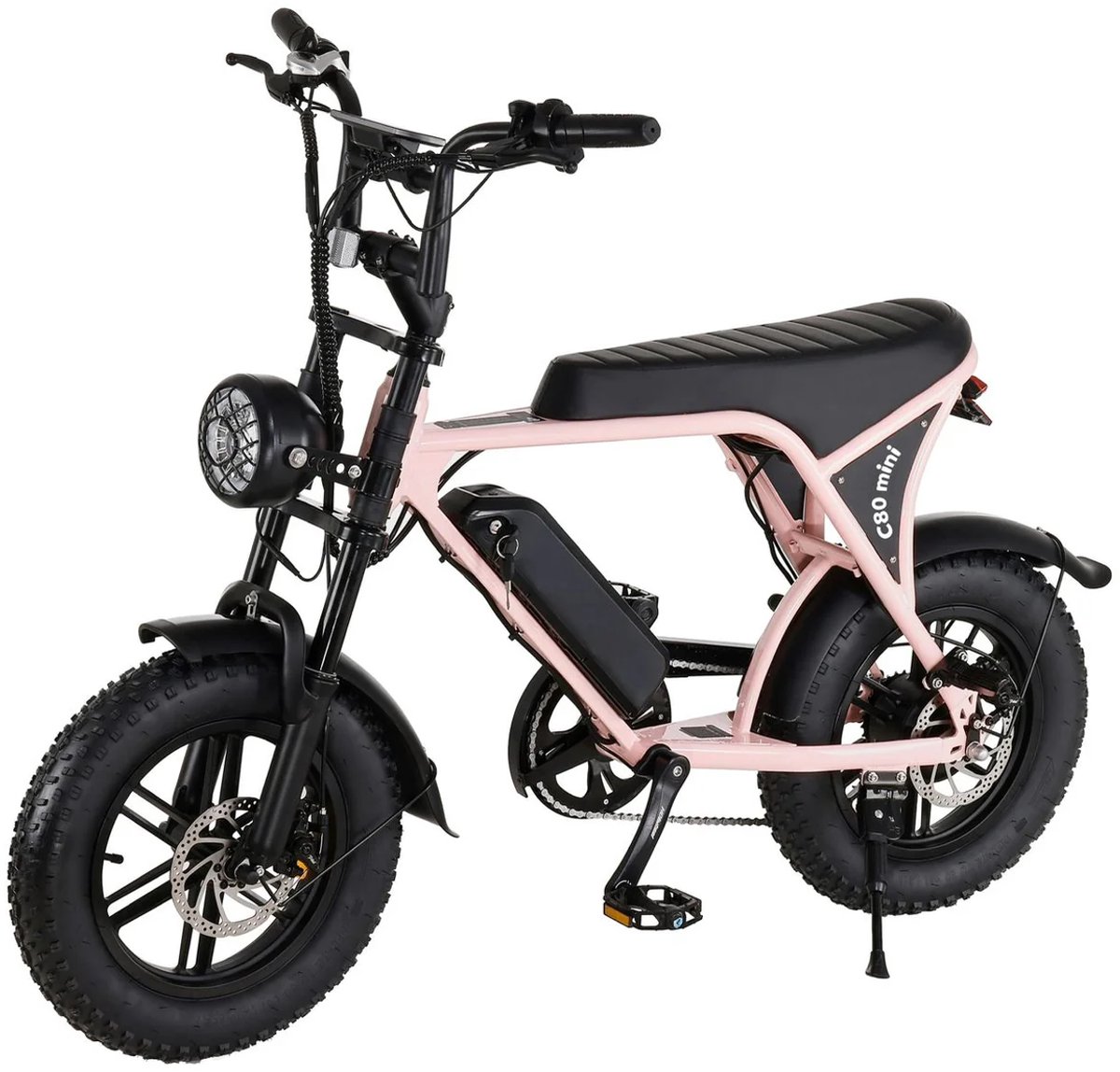 ouxi c80 mini fatbike elektrisch 250w 50km actieradius 25km h voor 2 personen alarm roze rijklaar in doos omidbikes