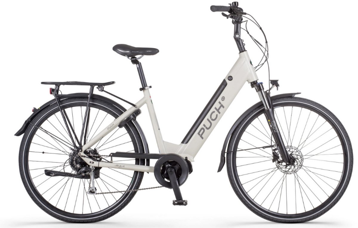puch e dance extern elektrische fiets e bike lage instap framemaat 53 uitneembare accu 28 inch 250w ananda middenmotor 140 km actieradius silk grey matt