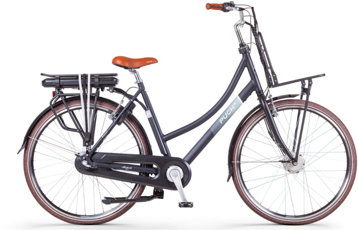 puch e rock n3 elektrische fiets e bike lage instap uitneembare accu 28 inch 250w ananda motor 120 km actieradius coal black matt