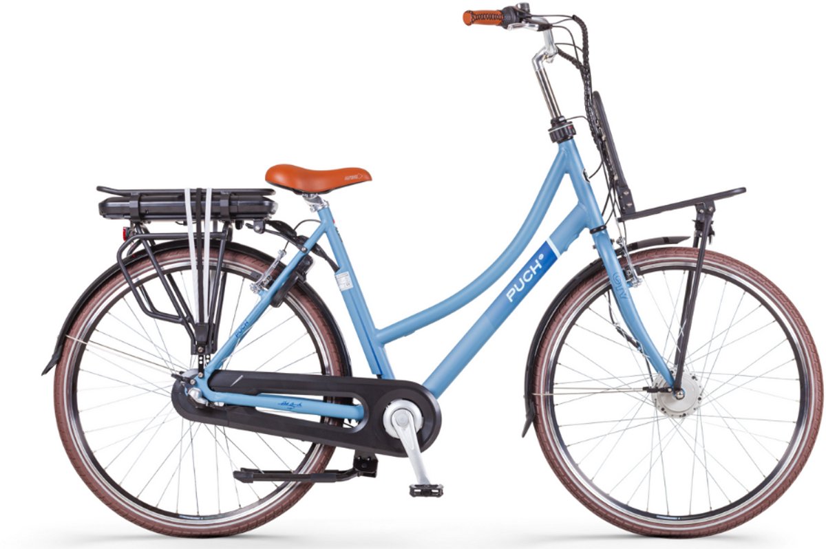 puch e rock n3 elektrische fiets e bike lage instap uitneembare accu 28 inch 250w ananda motor 120 km actieradius jeans blue matt