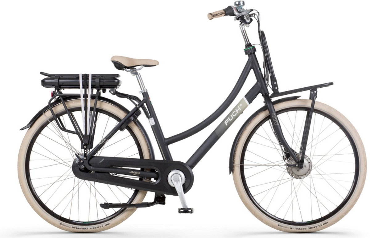 puch e rock n7 elektrische fiets e bike lage instap framemaat 50 uitneembare accu 28 inch 250w ananda motor 120 km actieradius coal black matt