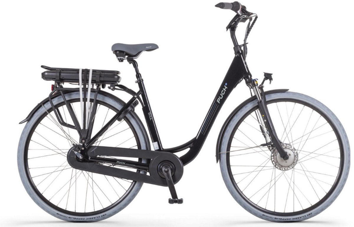 puch e soul n7 elektrische fiets e bike lage instap framemaat 55 uitneembare accu 28 inch 250w ananda motor 120 km actieradius glossy black