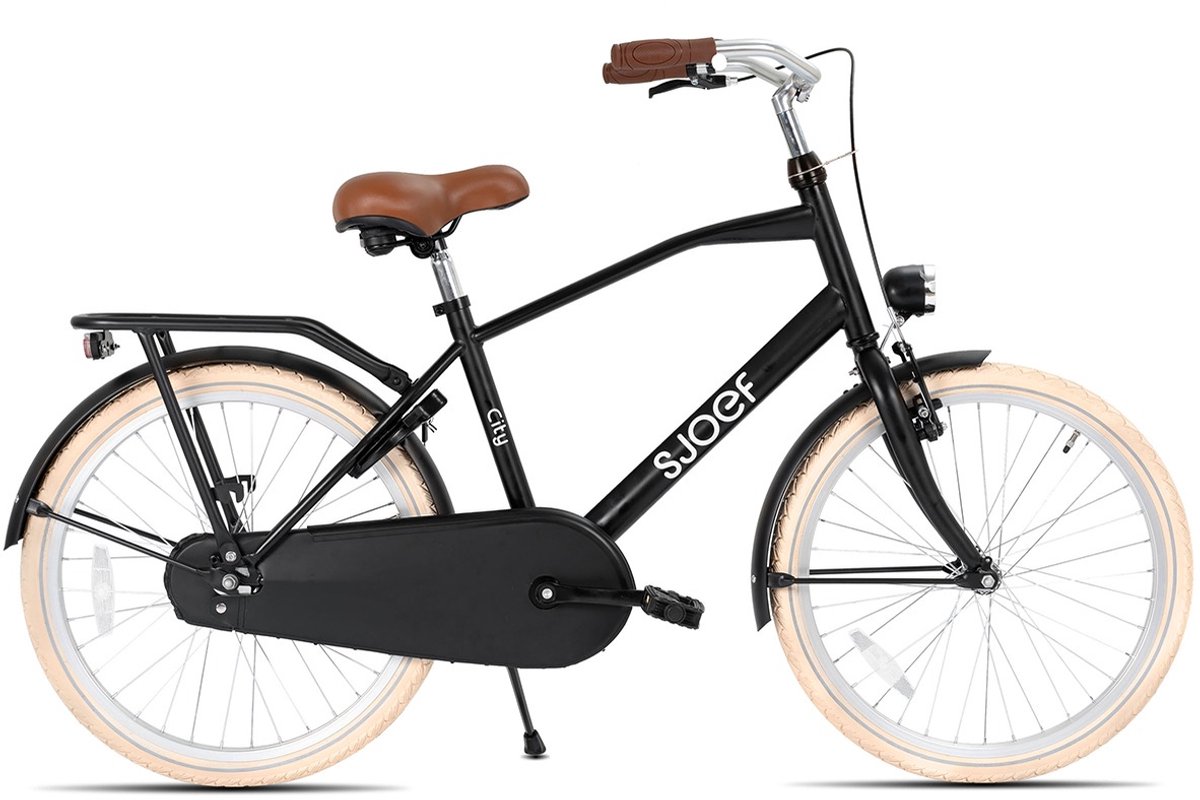 SJOEF City Jongensfiets 22 inch - Kinderfiets voor jongens van 7 tot 9 jaar - Mat Zwart Kinderfiets kopen online