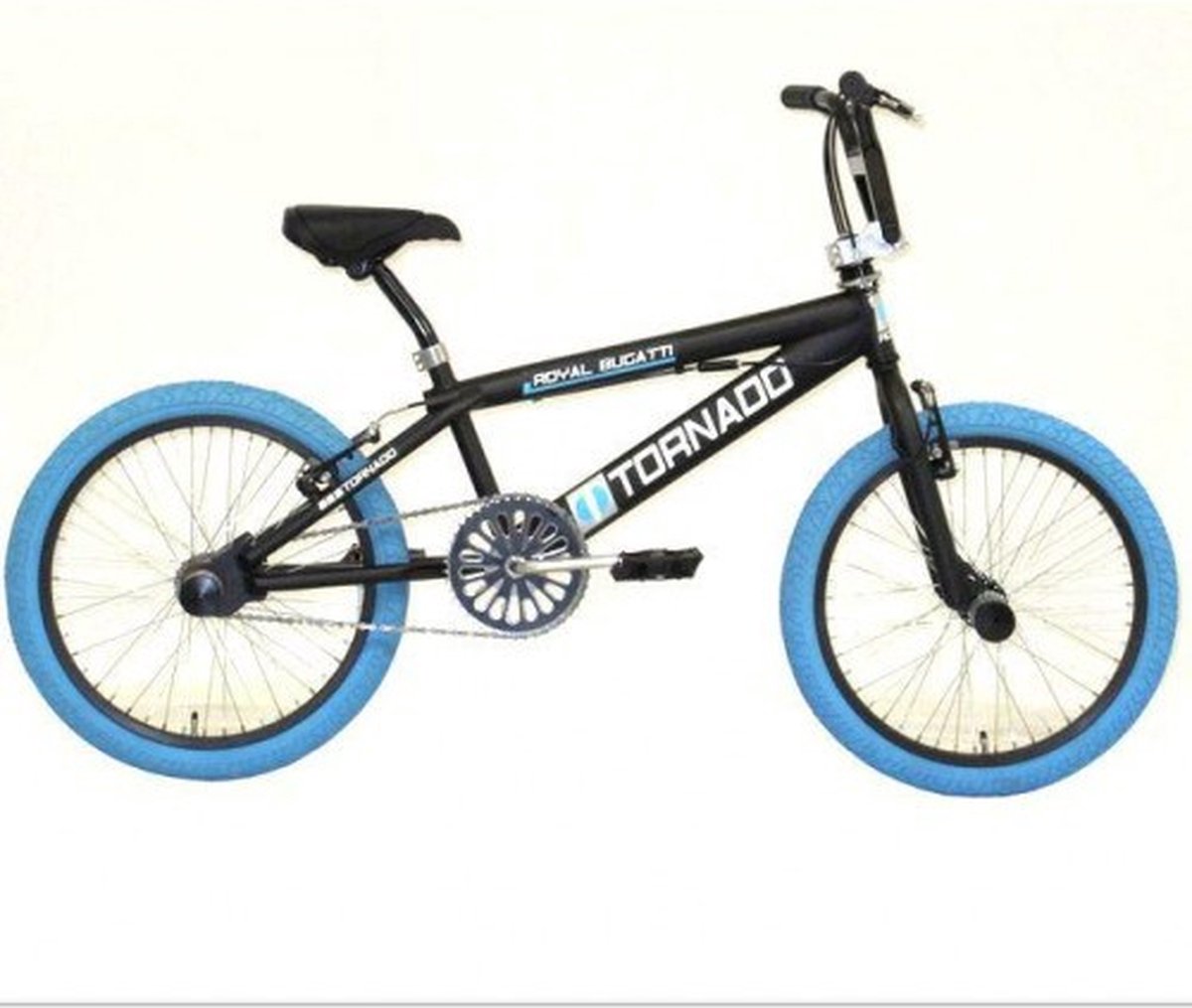 Tornado 20 inch freestyle fiets mat zwart blauwe banden 2000024 Kinderfiets kopen online