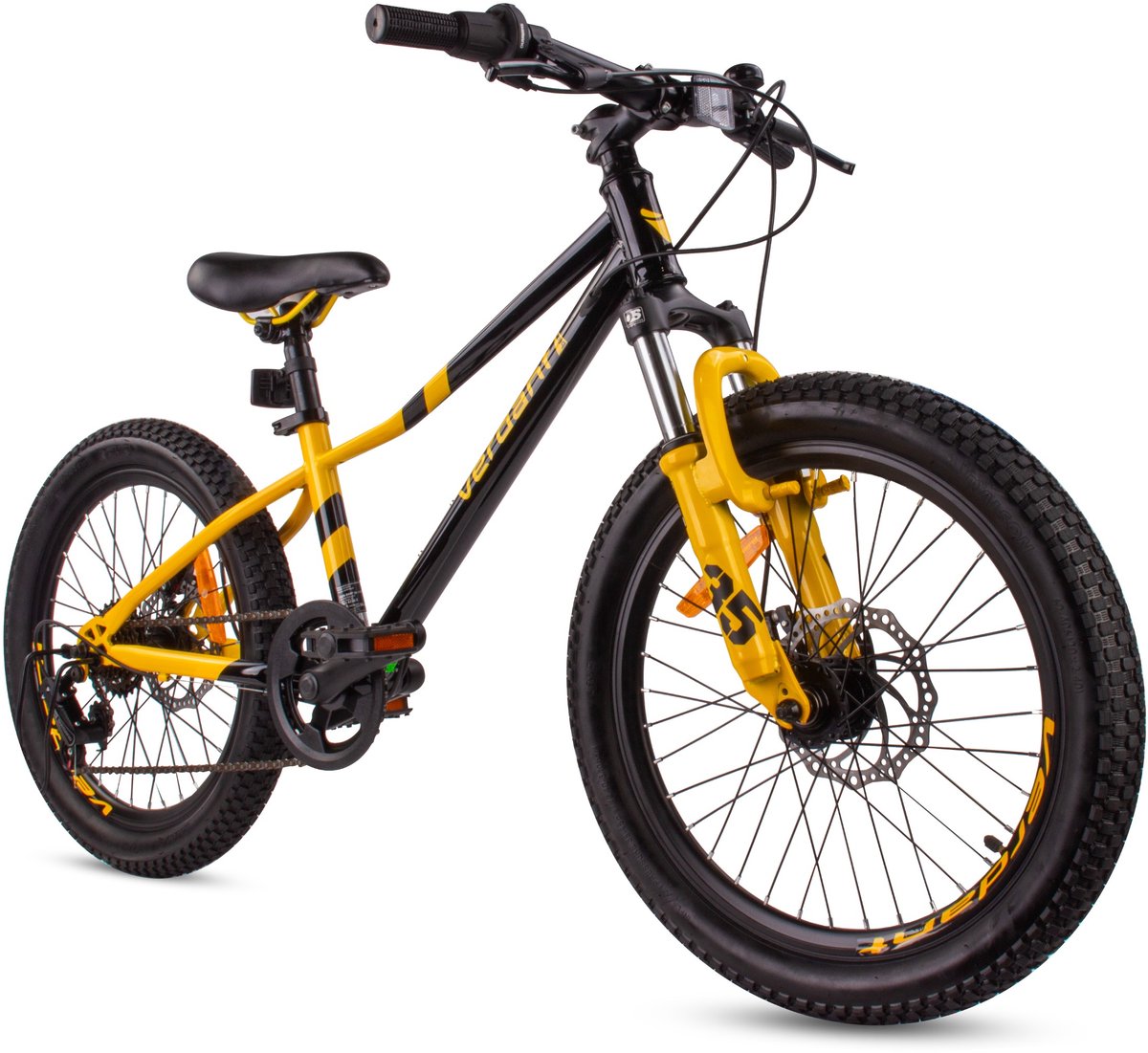 Verdant Bike Kinderfiets voor jongens 20 inch wielmaat te kiezen uit 6 versnellingen Shimano van 6 tot 10 jaar in hoogte verstelbaar (Zwart Geel) Kinderfiets kopen online