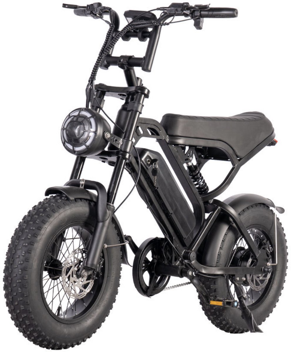 voltstep v20 mini fatbike elektrische fatbike 2025 16 inch legaal op de weg 50 km actieradius niet opvoerbaar hydraulische remmen alarm 2 jaar garantie zwart