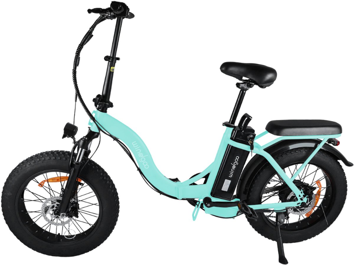 windgoo e20 pro elektrische vouwfiets fatbike rijklaar geleverd windgoo smart app 20 inch 250w motor 75 km actieradius mechanische schijfremmen lichtgroen