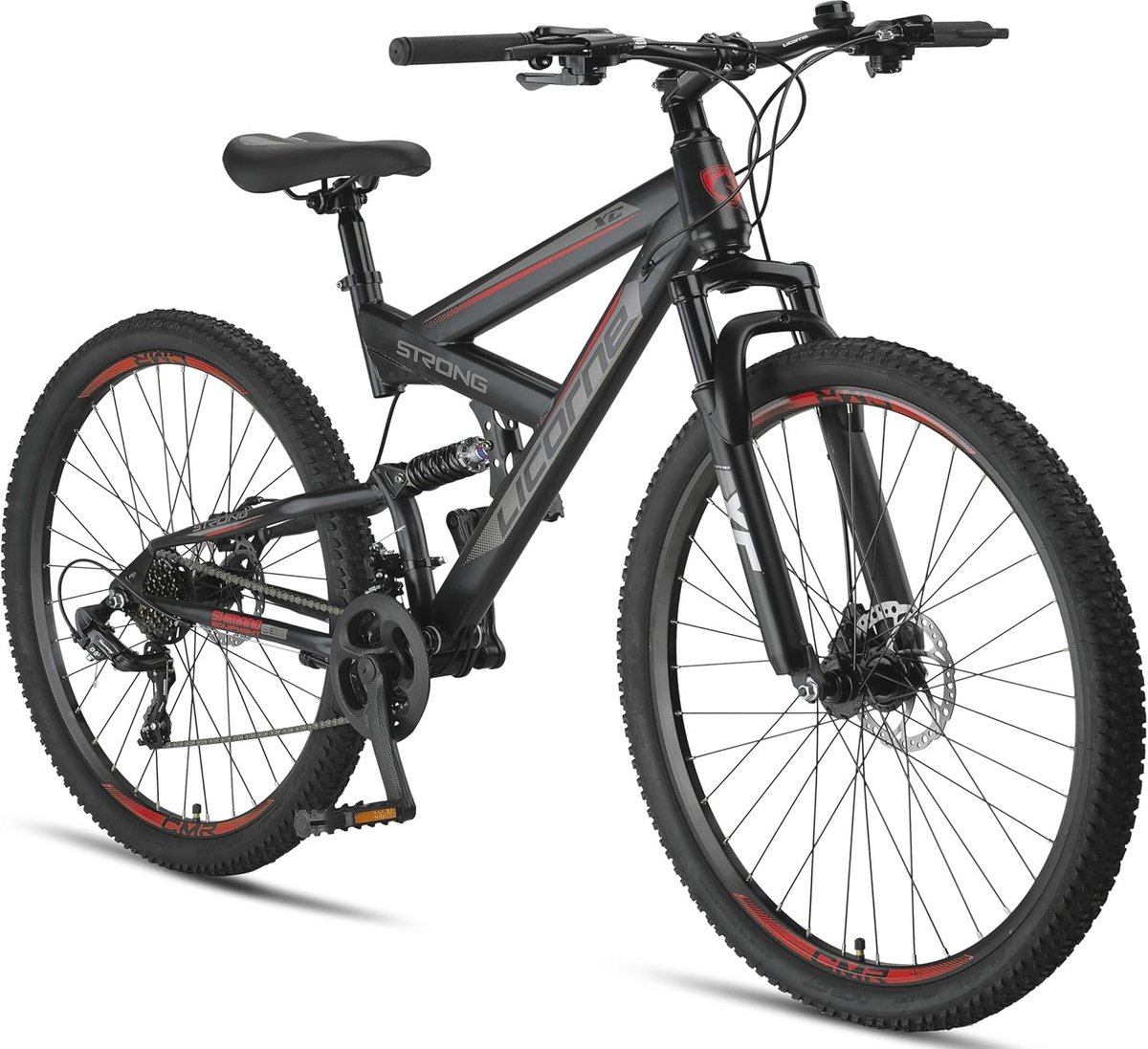 29 inch mountainbike voor jongens en meisjes - Volledige vering, 21 versnellingen, Schijfremmen, Zwart/rood Kinderfiets kopen online