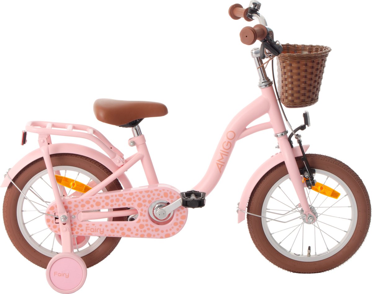amigo fairy kinderfiets meisjesfiets 14 inch met terugtraprem zalmroze