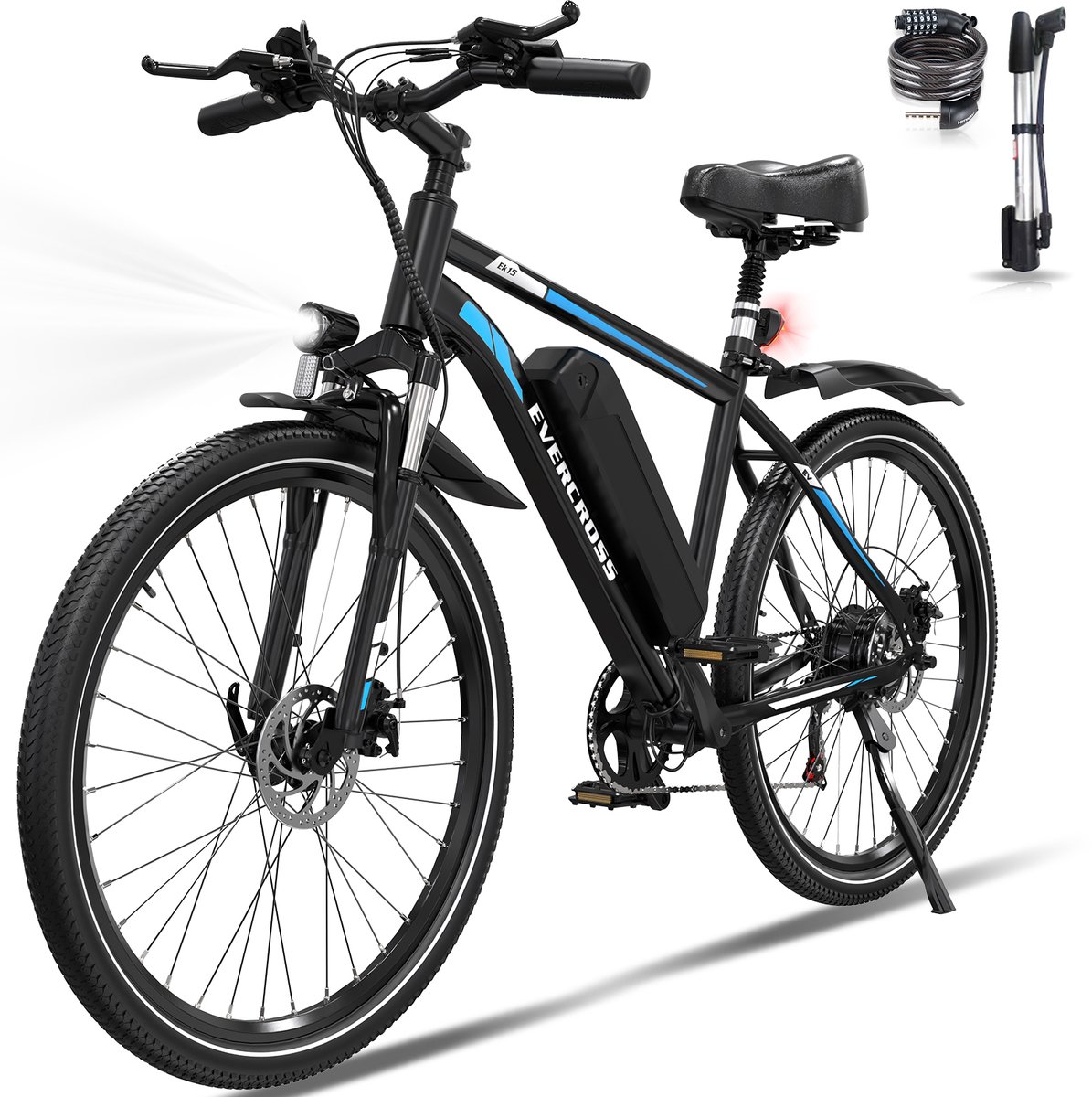 evercross ek15 elektrische fiets ebike 26 36v 10 4ah tot 35 90 km 7 versnellingen blauw