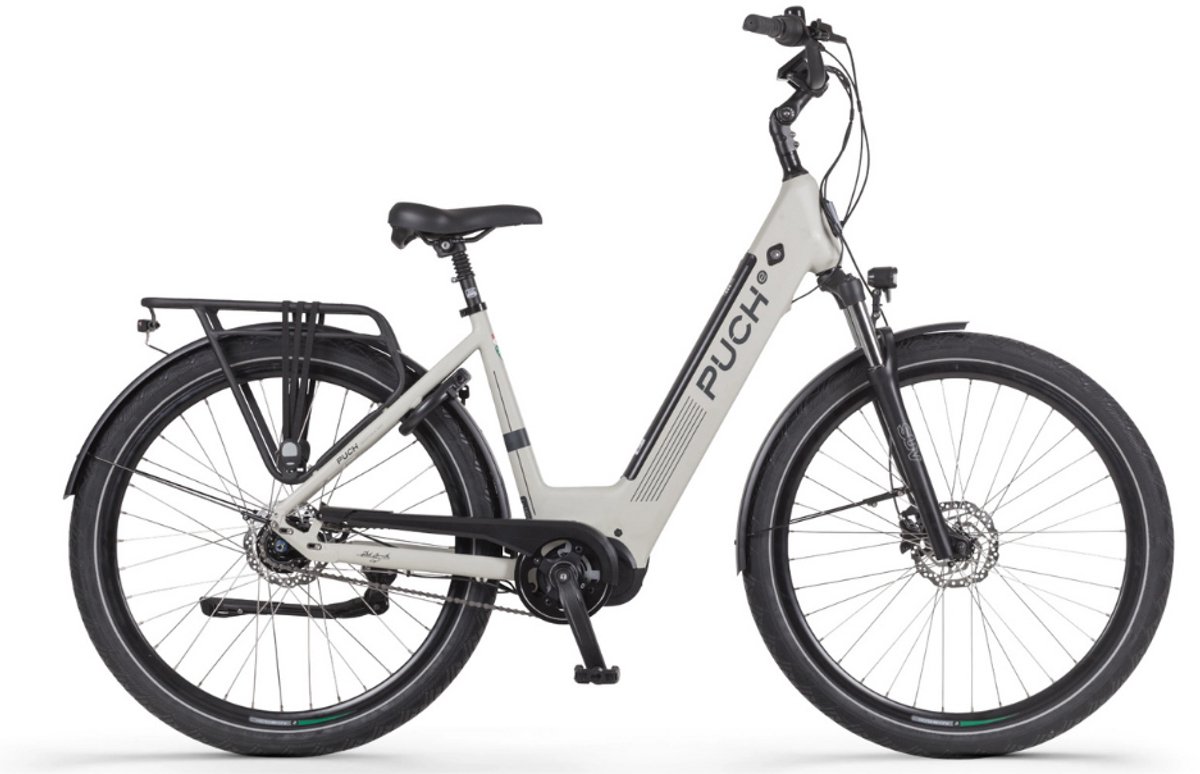 puch e modern suv n7 elektrische fiets e bike rijklaar geleverd lage instap framemaat 49 uitneembare accu 28 inch 250w ananda middenmotor 150 km actieradius silk grey matt