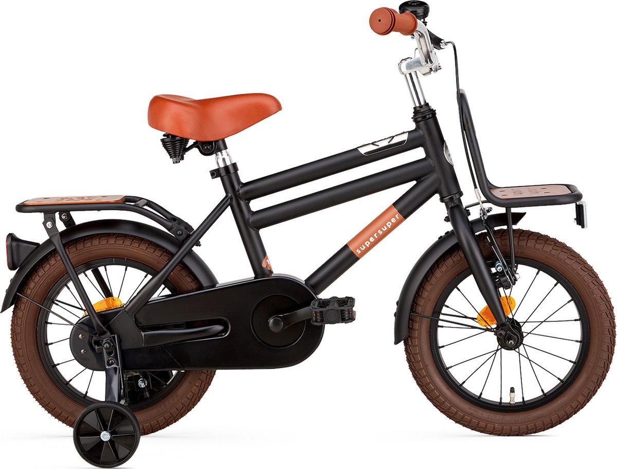 Supersuper Cooper Bamboo - Kinderfiets - Jongensfiets - 14 inch - Mat Zwart Kinderfiets kopen online