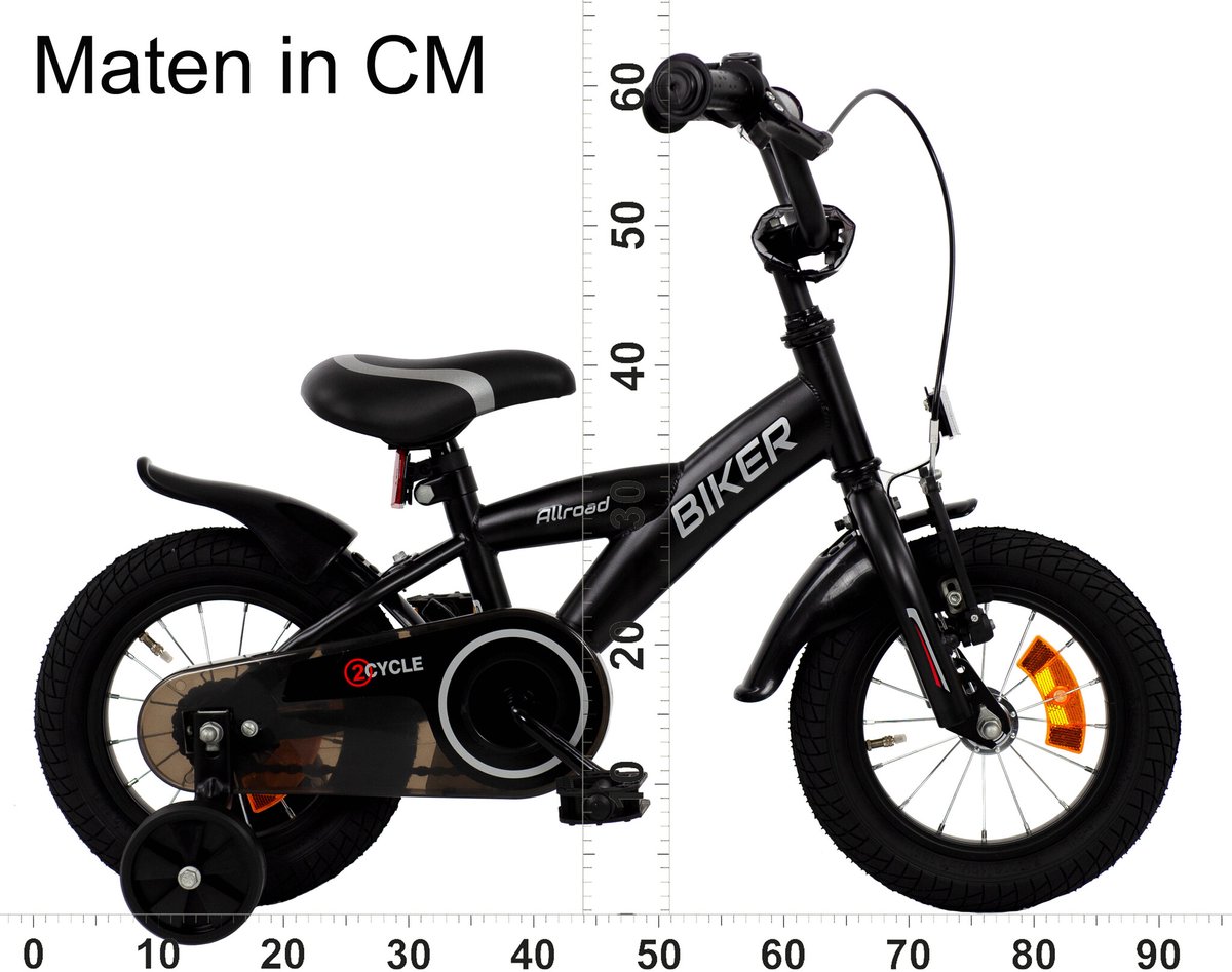 2Cycle Biker kinderfiets 12 inch (2 tot 4 jaar) voor jongens zwart Kinderfiets kopen online