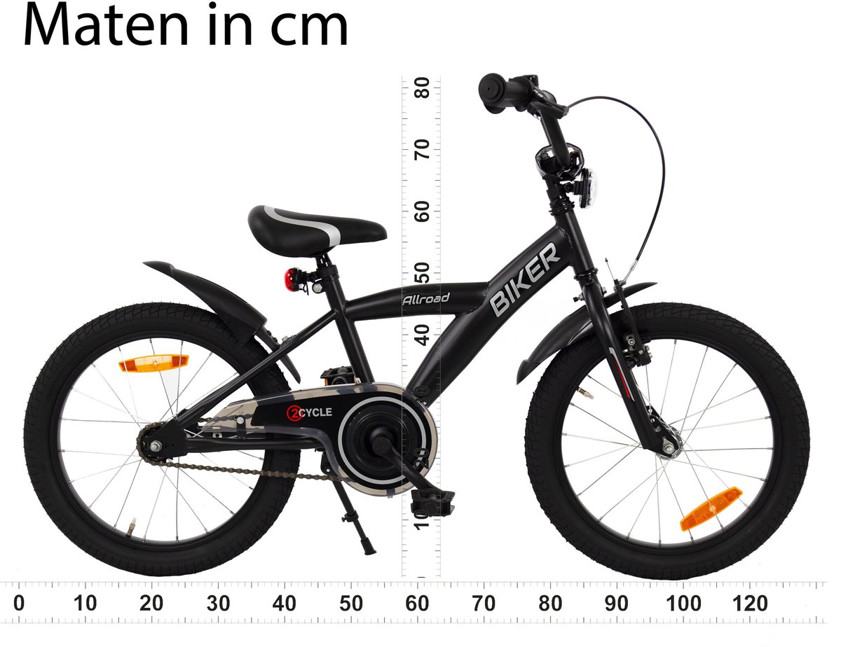 2Cycle Biker kinderfiets 18 inch (5 tot 7 jaar) voor jongens zwart Kinderfiets kopen online