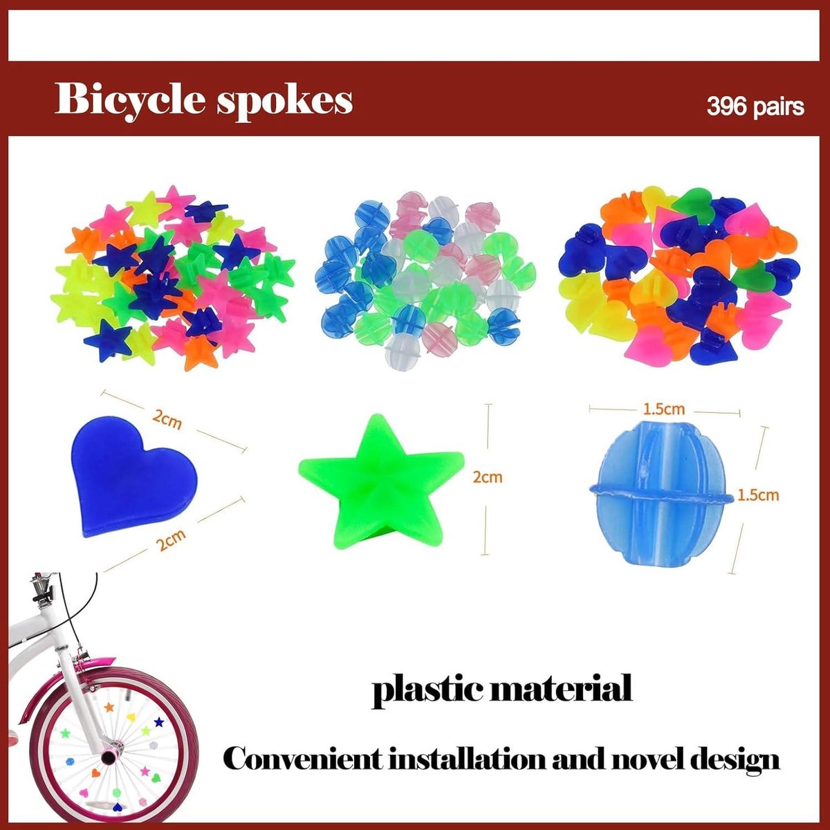 allecto plus fietsspaakkralen set van 396 stuks voor kinderfiets spaakclips in diverse kleuren fiets accessoires voor jongens en meisjes