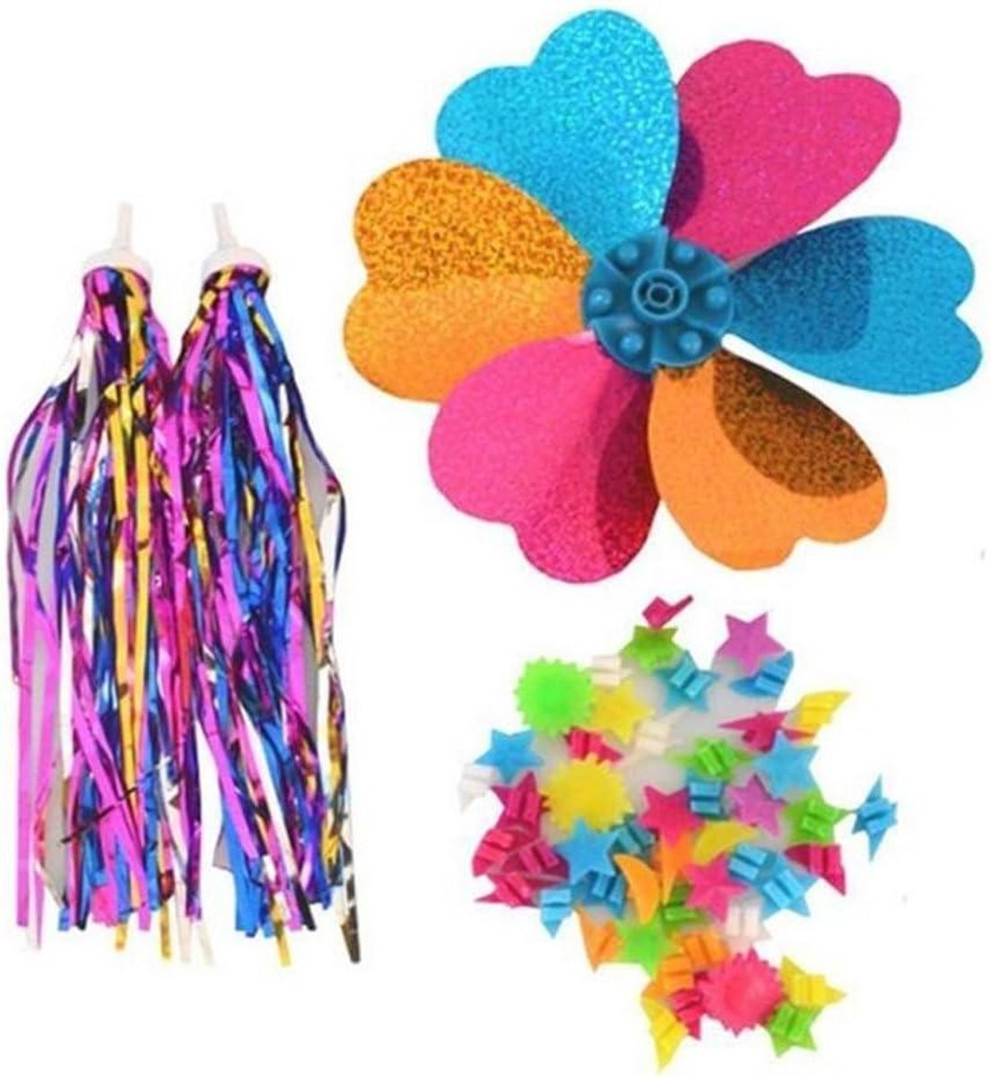 Allecto Plus - Kinderfiets Decoratie Accessoires - Kleurrijk Design - Fietsdrager - Pom-poms en Bloemen - Sterren en Ballonnen - Fietsaccessoires Kinderen - Fiets Versiering - 3-in-1 Opties voor Scooter Kinderfiets kopen online