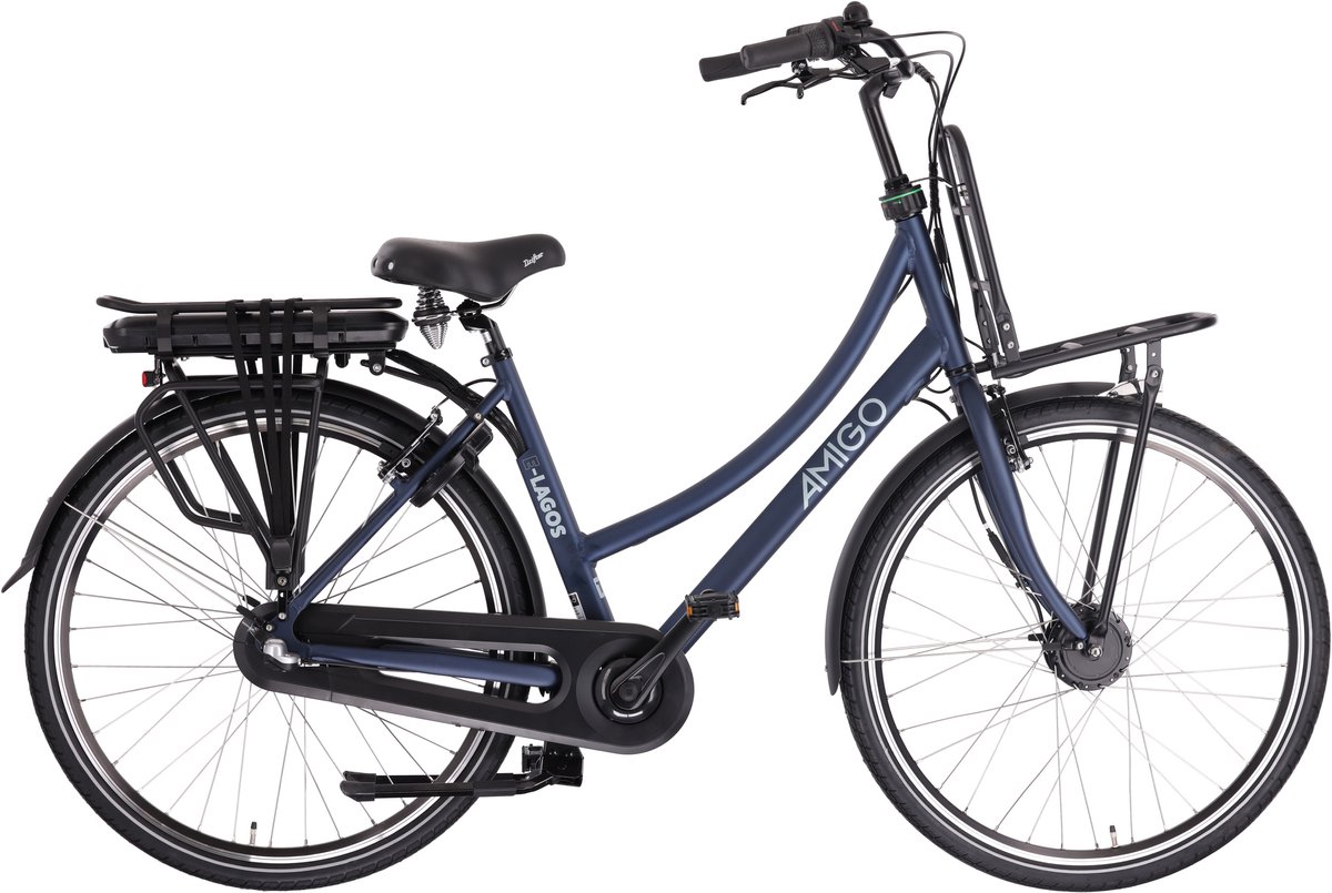 AMIGO E-Lagos T2 Elektrische Fiets - E-bike 28 Inch - 50 cm - Damesfiets - 3 Versnellingen - V-Brakes - 536 Wh - Matblauw Fiets (elektrisch) kopen online