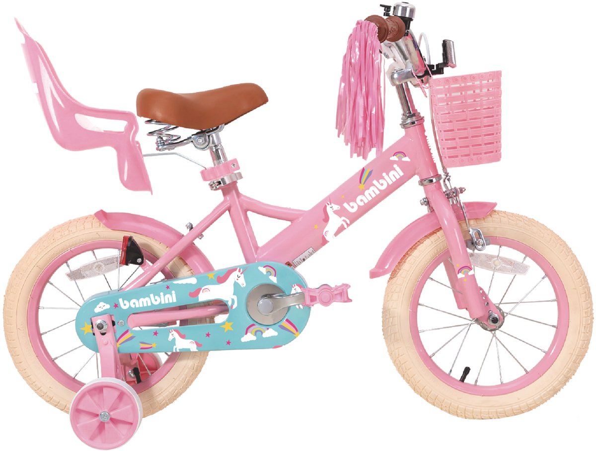Bambini Kinderfiets - Fiets voor meisjes 16 inch - Voor kinderen van 3 tot 6 jaar - Inclusief opbergbak - Met zijwieltjes - Roze Kinderfiets kopen online