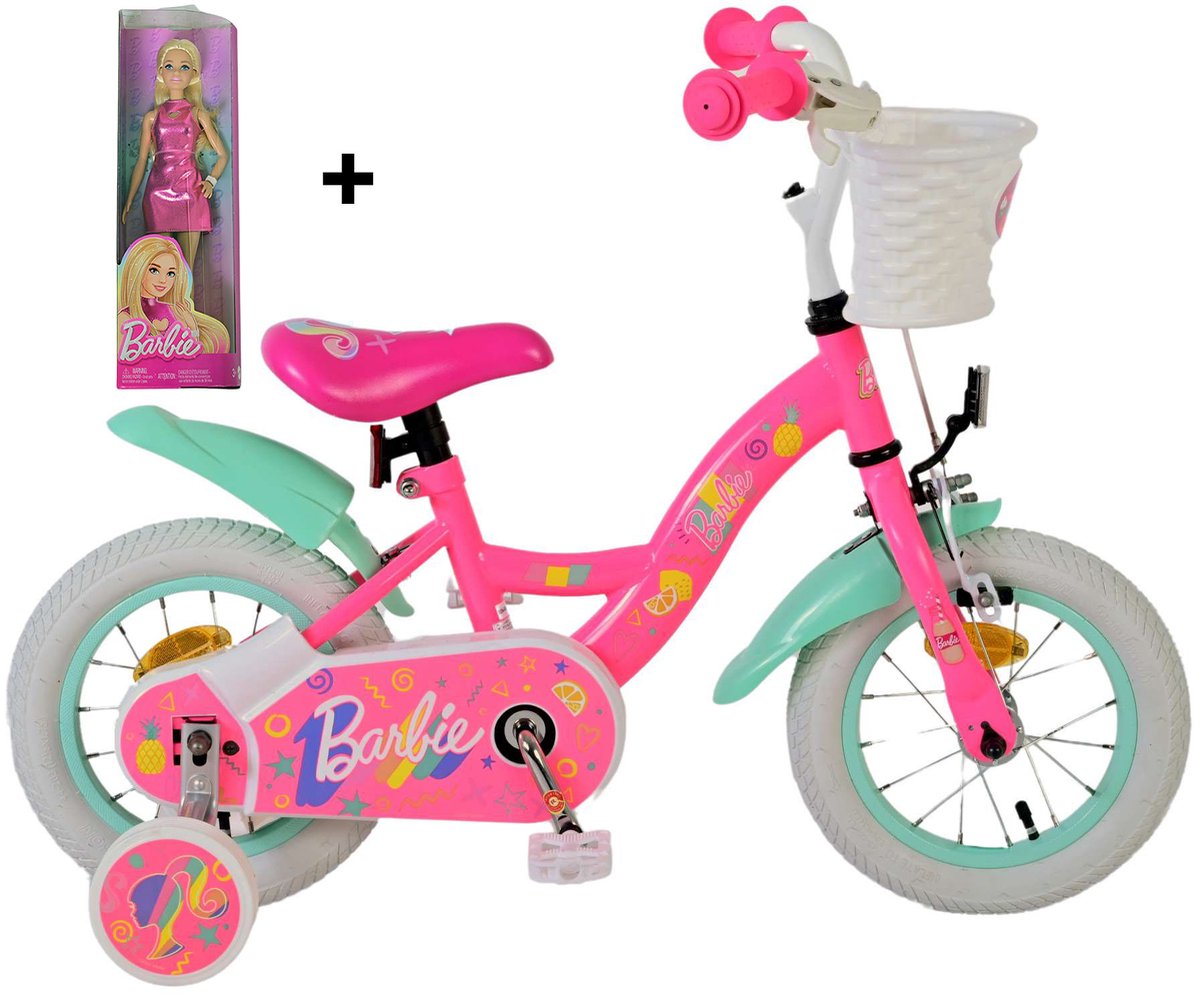 Barbie Kinderfiets - Meisjes - 14 inch - Roze + gratis Barbie pop Kinderfiets kopen online