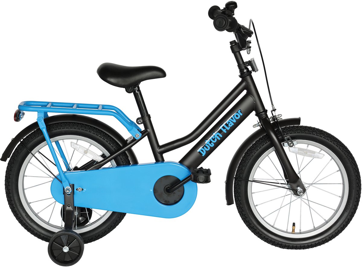 Dutch Flavor Kinderfiets 16 Inch - Grijs/Blauw - 4 tot 6 jaar - Knijprem en terugtrap Kinderfiets kopen online