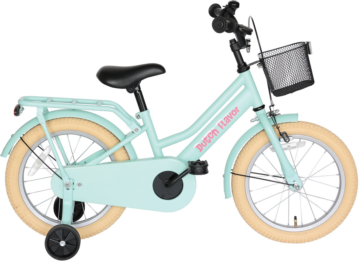 dutch flavor kinderfiets 16 inch mint groen 4 tot 6 jaar knijprem en terugtrap