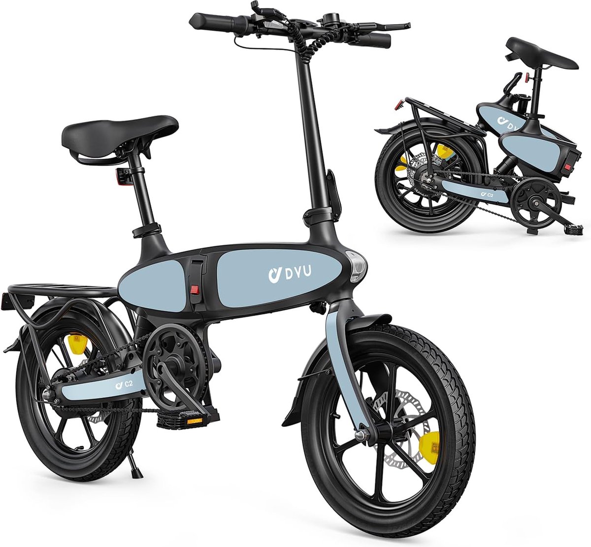 DYU C2 opvouwbare elektrische fiets - 48V 7,5 Ah batterij - fiets 16 inch - 250 W motor - verstelbare stoel - met achterrek - centrale schokdemper - stedelijke elektrische vouwfiets Fiets (elektrisch) kopen online