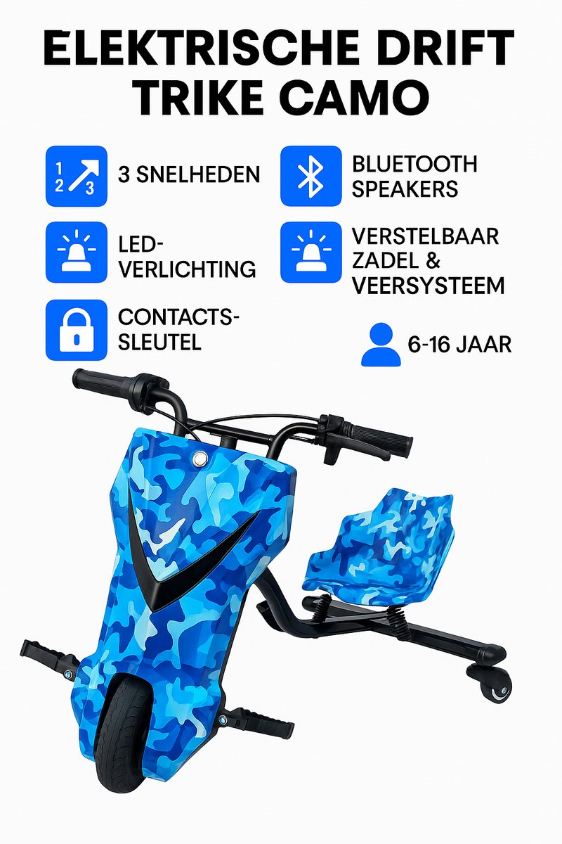 Elektrische Drift Trike Camo | 3 Snelheden| Voor 6-16 Jaar Drift Trikes kopen online