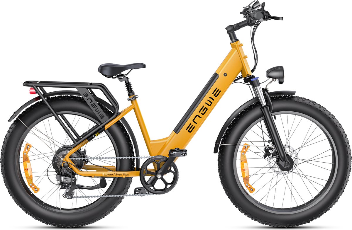 engwe e26 st elektrische fiets actieradius 140km verwijderbare batterij 48v16ah motor 250w shimano 7 versnellingen met voorvering vtc fatbike geel