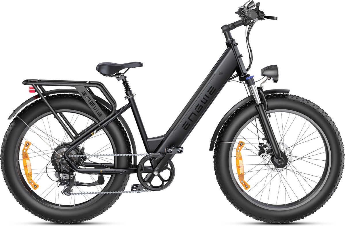 engwe e26 st elektrische fiets actieradius 140km verwijderbare batterij 48v16ah motor 250w shimano 7 versnellingen met voorvering vtc fatbike zwart