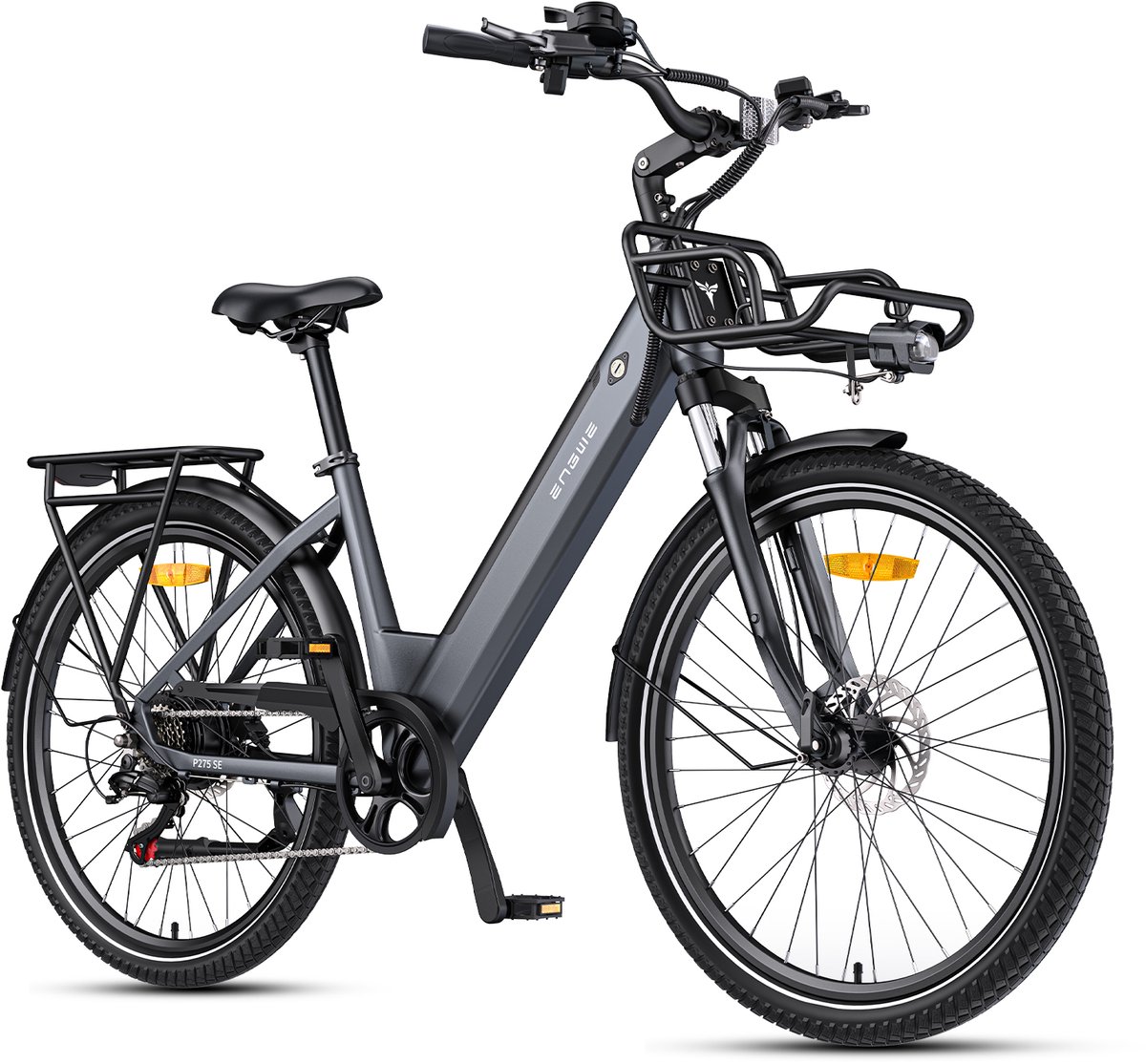 engwe p275 se elektrische fiets actieradius 80km verwijderbare batterij 36v13ah motor 250w hydraulische schijfremmen shimano 7 versnellingen 27 5 inch city commuter ebike grijs