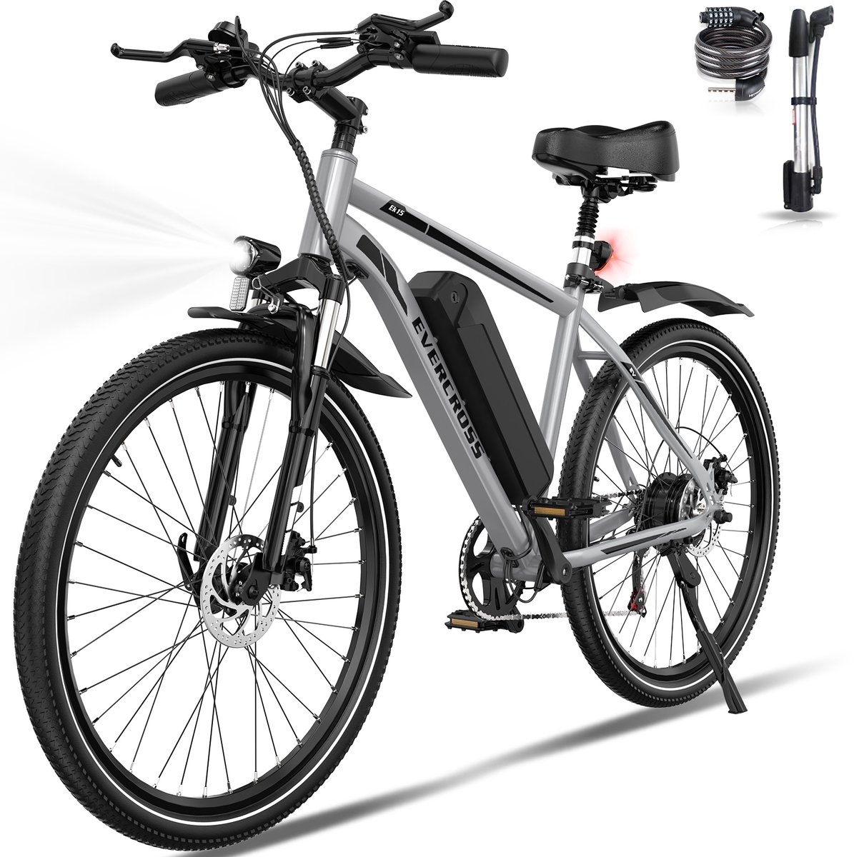 evercross ek15 elektrische fiets ebike 26 36v 10 4ah tot 35 90 km 7 versnellingen grijs