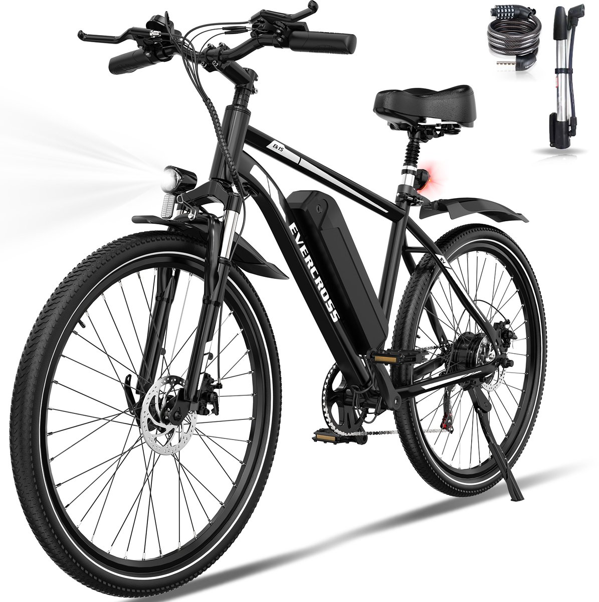evercross ek15 elektrische fiets ebike 26 36v 10 4ah tot 35 90 km 7 versnellingen zwart